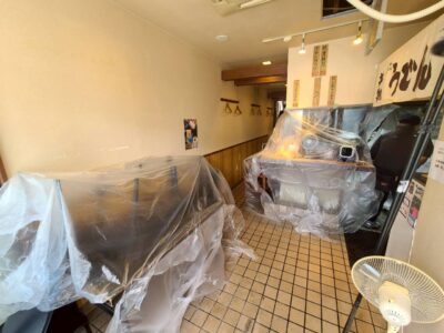養生 エアコン 天井埋め込み型 店舗 飲食店 交換工事 神戸市 トラブラン